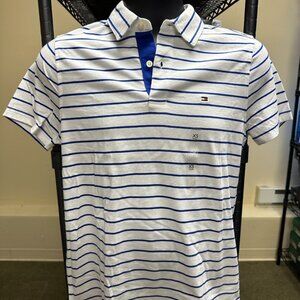 NWT! Tommy Hilfiger Men’s Stripe Polo Short In White/Navy Size XS/S/M/L/XL